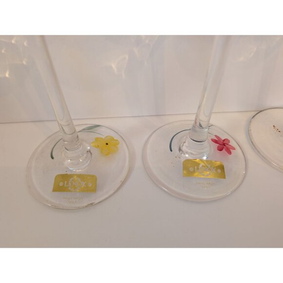 Lenox Tulip Floral Spirit  Floral Wine Glass Set Of 3 Yellow Pink Blue Flowers - Picture 2 of 7